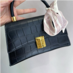 Black Croc-Texture Top Handle Handbag for Women