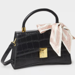 Black Croc-Texture Top Handle Handbag for Women