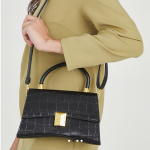 Black Croc-Texture Top Handle Handbag for Women