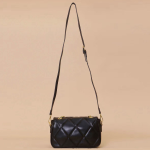Black Quilted Chain Crossbody Bag for Women