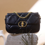 Black Quilted Chain Crossbody Bag for Women